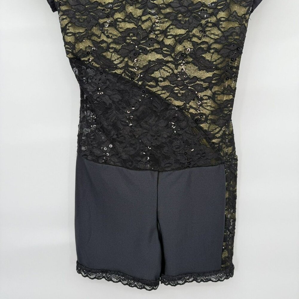 Dance Costume Black Gold Sequins Jazz Child Large Open Back “Bionic” - Picture 4 of 10